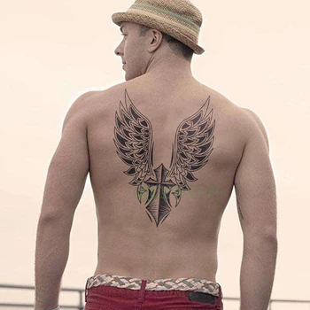 Водоустойчив Временна Татуировка Стикер кръст крило на ангел цялата въртене на татуировката флаш татуировка фалшиви татуировки за жени, Мъже, Момичета