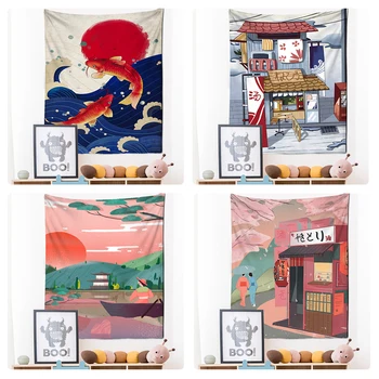 Японска Илюстрация На Гоблен Стенен Вълна На Канагава Печат Бохемски Хипи Спалня Начало Декор