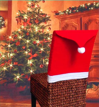 Коледен Комплект Столове Червен Нетъкан Коледен Калъф За Стол Украса На Коледната Трапеза Коледна Шапка Коледна Украса