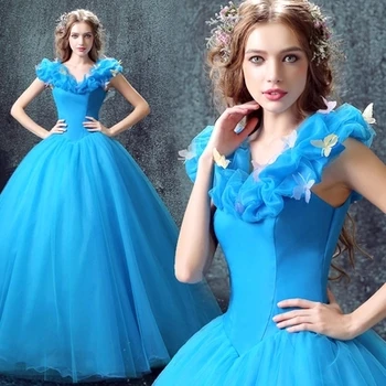 Сини буйни рокля на Пепеляшка, vestidos de 15 anos vestidos de quinceanera vestido de debutante евтини буйни рокли