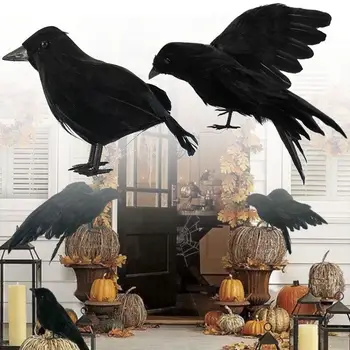 Изкуствени Враните Реалистична Черната Птица Пернат Гарван Хелоуин Украшение От Духове Къща Декор Ръчно Изработени Модел Cosplay Подпори