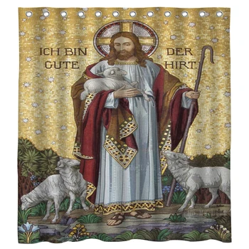 Добрият Пастир Исус Християнско Изкуство Традиционна и модерна Водоустойчива душ Завеса За Душ От Ho Me Pipi За декора на Банята