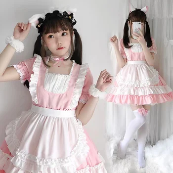 2022 Нов Розов котка облекло прислужница лолита меко рокля за момичета лоли униформи прислужница cosplay аниме cosplay