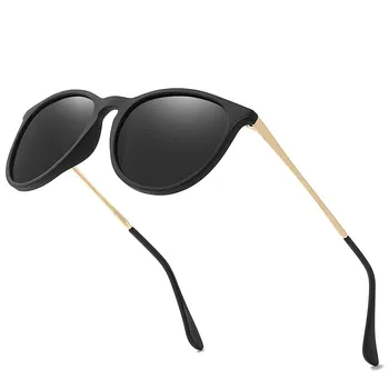 Класически Реколта Кръгли Поляризирани Слънчеви Очила Мъжки Маркови Дизайнерски Дамски Слънчеви Очила на Polaroid Женски Метални Рамки Черни Лещи за Жени