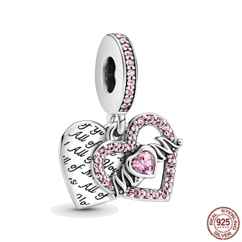 Нов 925 Сребро Розово Любовта Виси На Мама Сърцето Медальон Е Подходящ Оригинален Pandora Charms Гривна От Мъниста Сам Изработка На Бижута