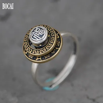 BOCAI Ново Днешно женски пръстен от сребро S925 в ретро стил, модерно въртящо се шестизначное пръстен с мантра, женски пръстен за благословия
