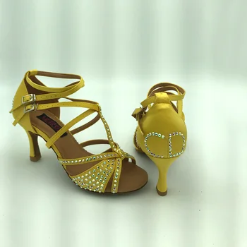 Обувки За латино танци С кристали, дамски обувки За салса, практически обувки, удобни обувки за латино танци, MS6232YSRH, нисък ток, висок ток