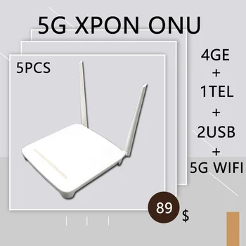 5 бр. F607L 5G XPON ONU 4GE + 1TEL + 2USB двойна лента 5G WiFi Стари GPON/EPON ONT Път Без храна Безплатна доставка