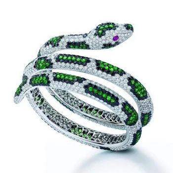Модерен Дамски Уникалната Зелена Змия, Пръстен Сребърен Цвят Цирконии Сватба Парти Бижута