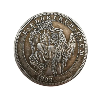 1899 Американски Скитник Възпоменателна Монета Ангел и Демон, Месинг със сребърно покритие Старинни Занаяти Монета Скитник са подбрани Монета 1 бр