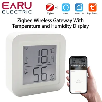 Хъб портал на Hristo ZigBee с датчик за температура и влажност на въздуха LCD екран, Интелигентен Дом Наблюдение в реално време, Чрез приложение на Sasha / Smart Life