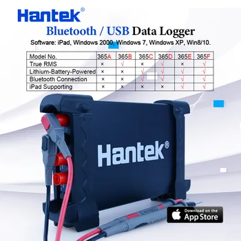Данни дървар Hantek Bluetooth/USB True RMS Напрежение, Ток, Съпротивление Капацитет Диоден Записващо устройство поддържа ipad 365A/B/C/D/E/F