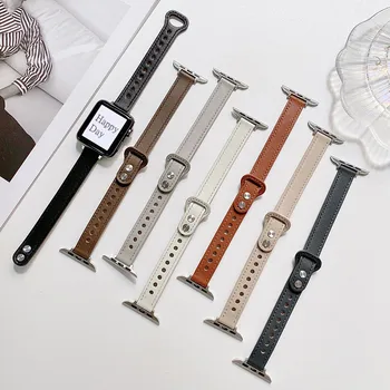 Каишка за часовник от естествена кожа За Apple Watch 8 7 6 SE 45 мм 44 мм Тънък Ремък за iwatch Series 7 6 5 4 3 38 мм 42 мм Гривна