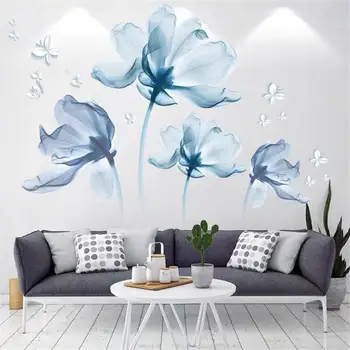 3D Голямо Синьо Цвете Стикери За Стена Романтични Цветя Модерен Начало Декор Стенен Художествен Плакат за Спални Сватбени САМ Стикери За Стена