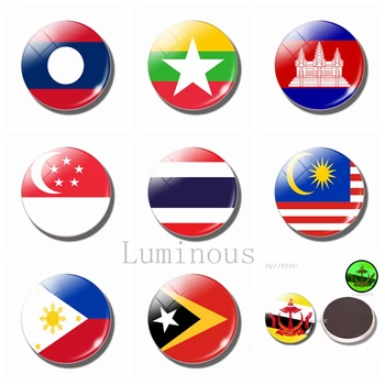 Магнити За Хладилник С Флага югоизточна Азия и Малайзия Бруней Сингапур Тайланд Филипините 30 мм Стъклени Магнитни Стикери За Хладилник