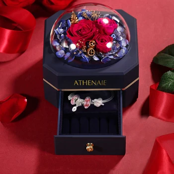 ATHENAIE Бижутериен Органайзер Подарък кутия Запаметени Цветя, Никога не избледняват Кутия за съхранение на бижута в 