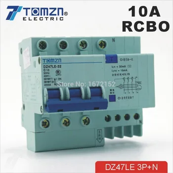 Автоматичен прекъсвач остатъчен ток DZ47LE 3P + N 10A 400V ~ 50HZ / 60HZ със защита от претоварване работен ток и изтичане на RCBO