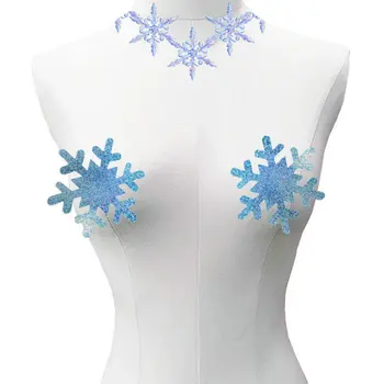 5 двойки/лот, секси за еднократна употреба самозалепващи се капаци за зърната на гърдите, отразяващи сини точка снежинки, стикер на гърдите, невидим листенце на гърдите, дама