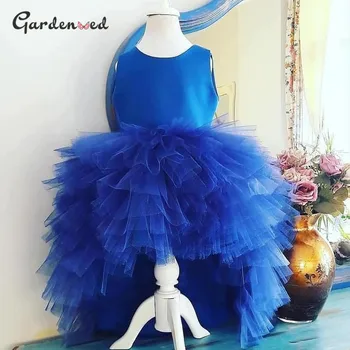 Кралско Синя Рокля на Принцеса за момичета, Ламинирано Тюлевое Рокля Трапецовидна форма с цветя модел за момичета, Обличане за рожден Ден рокли за момичета 2021 за малки момичета