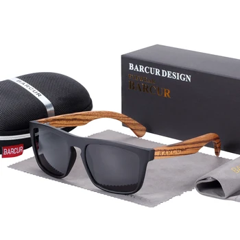 BARCUR Оригинални Поляризирани Бамбукови Слънчеви Очила за Мъже Zebra Дървени Слънчеви Очила Oculos