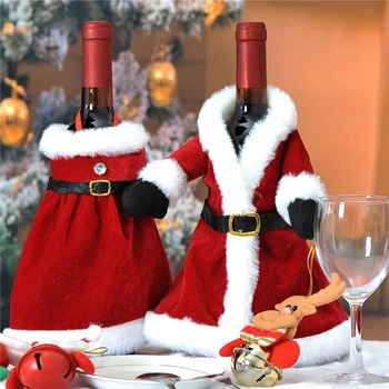 Коледна Украса За Празничната Маса, Капачка За Бутилка Вино, Червено Бархатное Рокля, Костюм На Дядо Коледа, Коледни Украси За Хранене, Съдове За Готвене