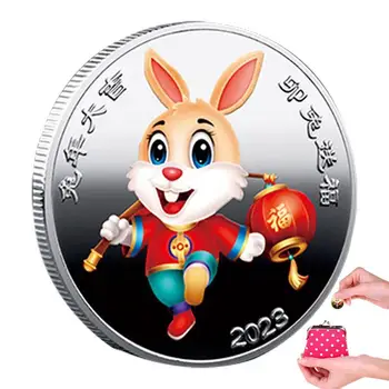 Китайски Зодиак Година На Заека 2023 Монети Китайски Зодиакален Знак Щастлив Възпоменателна Монета Цветен Заек Сувенирни Монети Нова Година