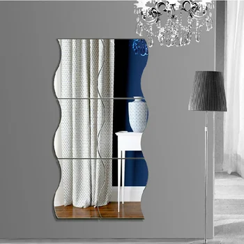 6 бр. 3D Вълнообразни Квадратни Самозалепващи Етикети във Формата на Вълна Огледално Стикери за Стена за Хол САМ Огледални Стенни Рисувани Модерно Изкуство, Начало Декор