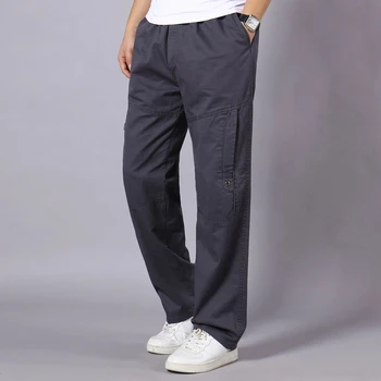 Мъжки Панталони-карго Размер плюс, M-5XL, Мъжки Летни светло сив прави Панталони 2021 година, Ежедневни Памучни Широки Панталони цвят каки с множество джобове