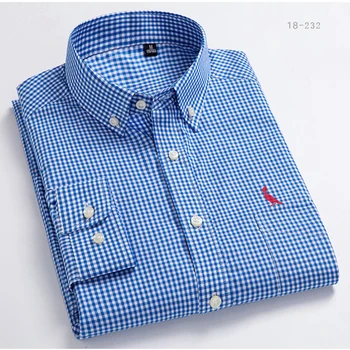 Новост 2021, Пролетно-Есенни Ризи camisas, Висококачествени Мъжки Памучни Ризи в Клетка с Яка, Копчета, Официални мъжки Ризи с Дълъг Ръкав