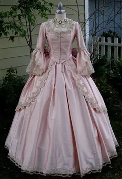 Женствена рокля във викториански стил рококо Вдъхновение Костюм на Дева Рокля от 18-ти век Възраждането Дълга Разкроена Ръкавите Апликация на сватбена рокля