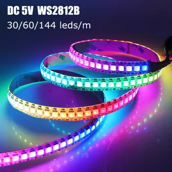DC5V WS2812B Светодиодна лента 5050 RGB Пълноцветен 1 m/3 m/5 m 30/60/144 пиксела/led/m Интелигентна led пиксел лента, Led лампа WS2812 IC