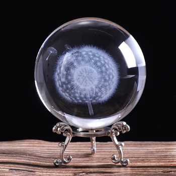 60 mm/80 mm Crystal Миниатюрен Балон във формата На Глухарче 3D Лазерно Гравиране на Стъкло Занаят, Сфера за Декорация на Дома Украшение за Подарък За Рожден Ден на Фън Шуй