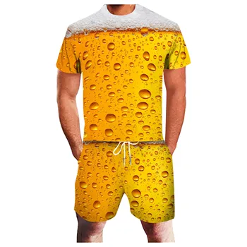 Мъжки комплекти Годишният Свободно време за Бягане е Спорт 3d Бира Мъжки Дрехи Фитнес Бягане Костюм от две части, къси Панталони за Мъже Camisetas 4