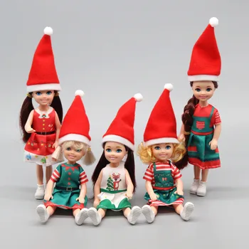 Коледна кукла Кели/14 см, малко момче кукла момиче кукла с дрехи, обувки, шапка, рокля /детски играчки за момичета /детска кукла