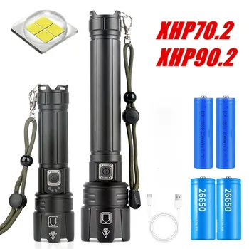 Супер XHP90.2 Мощен Led Фенерче, 26650, Акумулаторна Батерия Тактически Фенер Usb Flash Light Факел Cree Xhp70.2 Led фенер