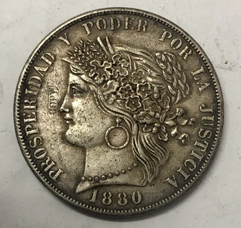 1880 Перу 5 песета сребърно покритие монета