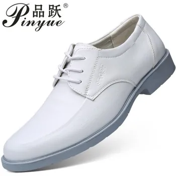 Бели Сватбени Обувки За Мъже, Големи Размери 38-48, Мъжки тъмно сини обувки от естествена Кожа, Дишаща Однотонная Мъжки Модельная обувки на равна подметка, Официалната Обувки