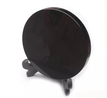 Нови постъпления, високо качество, 100% естествен черен камък обсидиан, кръг, диск, кръгла плоча, огледало на фън шуй за дома и офис декор