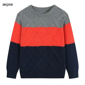 Плътен детски пуловери памучна плетени, пуловери за момчета, пуловери в контрастен цвят с дълги ръкави, връхни дрехи за момчета дрехи