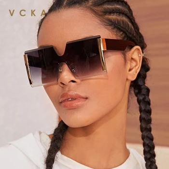 VCKA Извънгабаритни Квадратни Слънчеви Очила Дамски Луксозни Маркови Vintage Слънчеви Очила В Рамка От Алуминиеви Прозрачни Лещи на Очила Без Рамки Сянката на едро