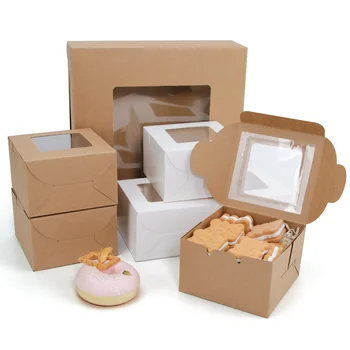 Кутия за печене с визуален прозорец, кутия за печене, подарък кутия от крафт-хартия с капак, сватбен подарък, подарък кутия за парти по случай рождения ден