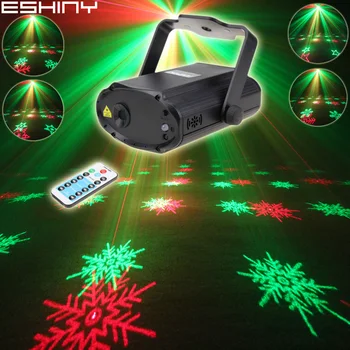 ESHINY Remote MINI R & G Лазерен 6 Снежинки Проектор DJ Денс и Диско-Бар Домашно Парти Коледен Панорамен Ефект Светлинно Шоу T164D2