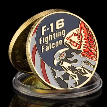 Сувенирни Монети Ari Force САЩ F-16 Боен Самолет Falcon Възпоменателна Монета Позлатен Военни са подбрани Монета