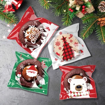 100шт Коледни Бонбони, Бисквити Подаръчни Опаковки Пластмасови Самозалепващи Торбички За Опаковане на леки Закуски направи си САМ шоколадови Бонбони Торта Опаковка За Коледна Украса